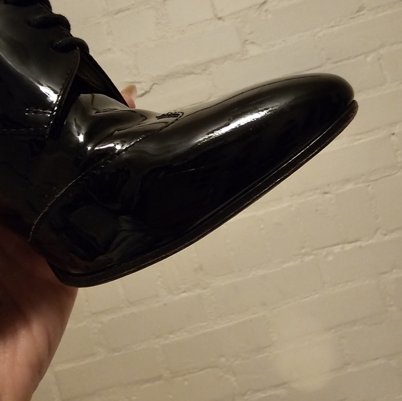 SALE Chanel Black Patent Leather Booties Loafer Style Heels with gold CC - Picture 11 of 16